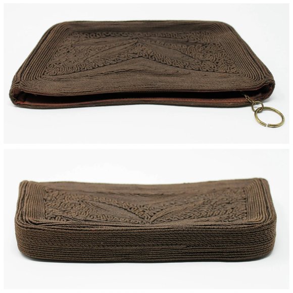 Vintage VTG 1940s Brown Corde Zipper Clutch | Clutches | Purses | Bags | Wedding - Picture 3 of 10